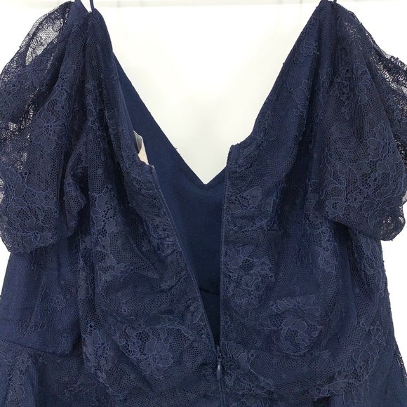 Keepsake The Label Top Womens Size XL Blue Lace Cold Shoulder Ruffle Hi Lo - Picture 8 of 8